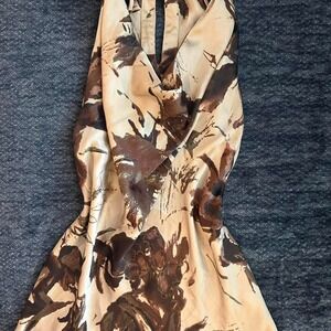 Vintage Y2K silk Brown Floral Halter Top with cowl neck
